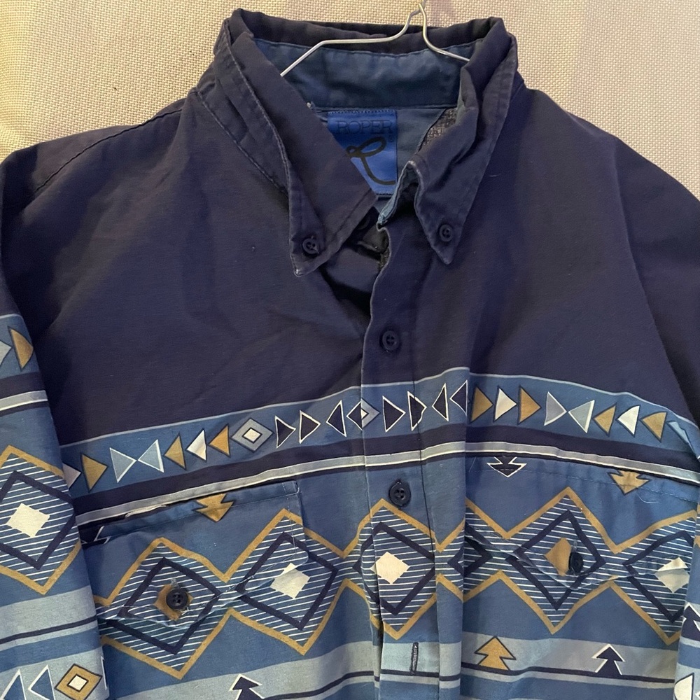 Roper Blue Western Shirt Mens XL Vintage Long Sleeve